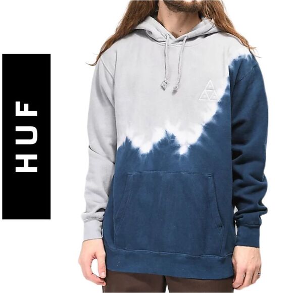 HUF Peak Indigo and Grey Tie Dyed Hoodie -‎ Size M - Picture 1 of 4